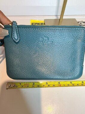 Coach Teal Leather Double Zip Wristlet Wallet